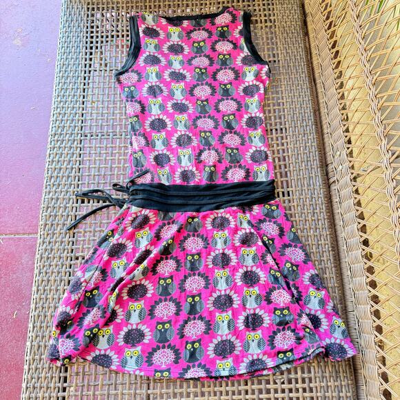 Contro Corrente Pink Black and White Drop Waist Sleeveless Owl Print Dress S - Picture 6 of 9